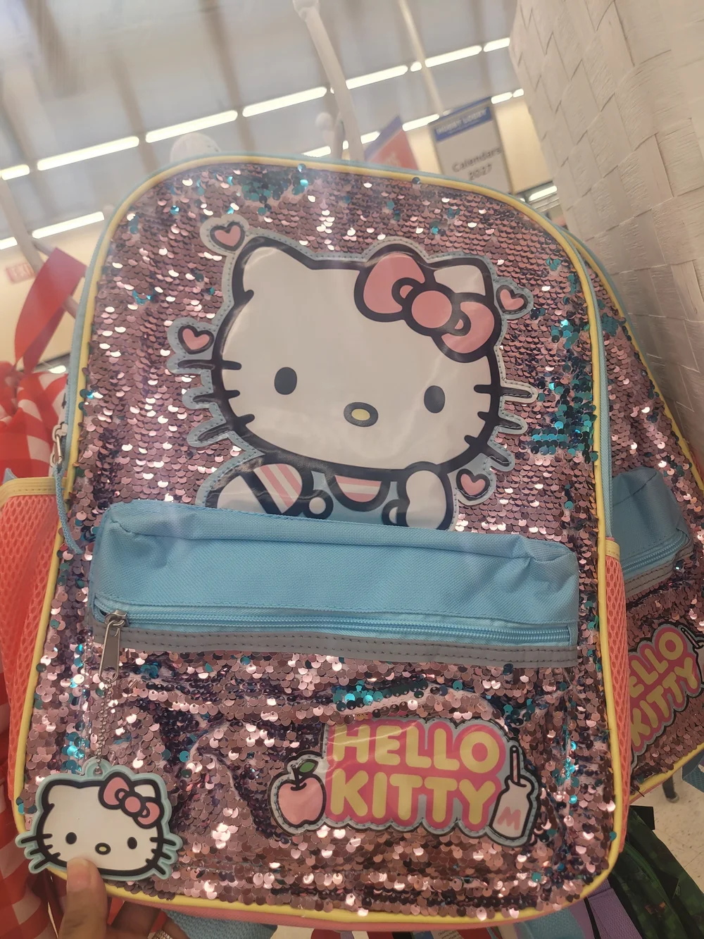 Hello Kitty Sequin Kids Backpack - Pink, Blue & Yellow Trim